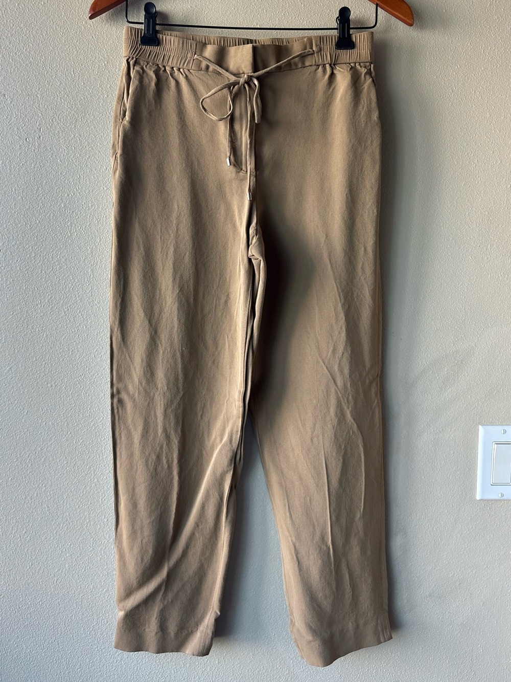 Massimo Dutti Relaxed Tapered Drawstring Pants Elastic Waist Beige Trousers